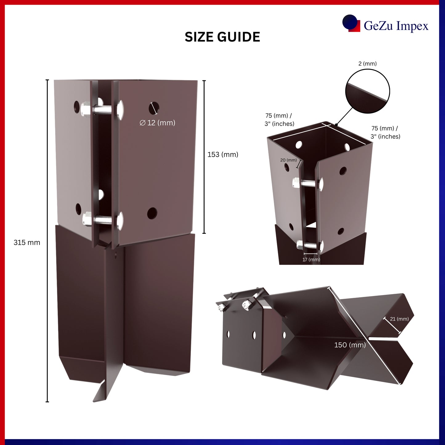 Support de Poteau à Sceller Swift Clamp 75x75mm Revêtement Poudre

