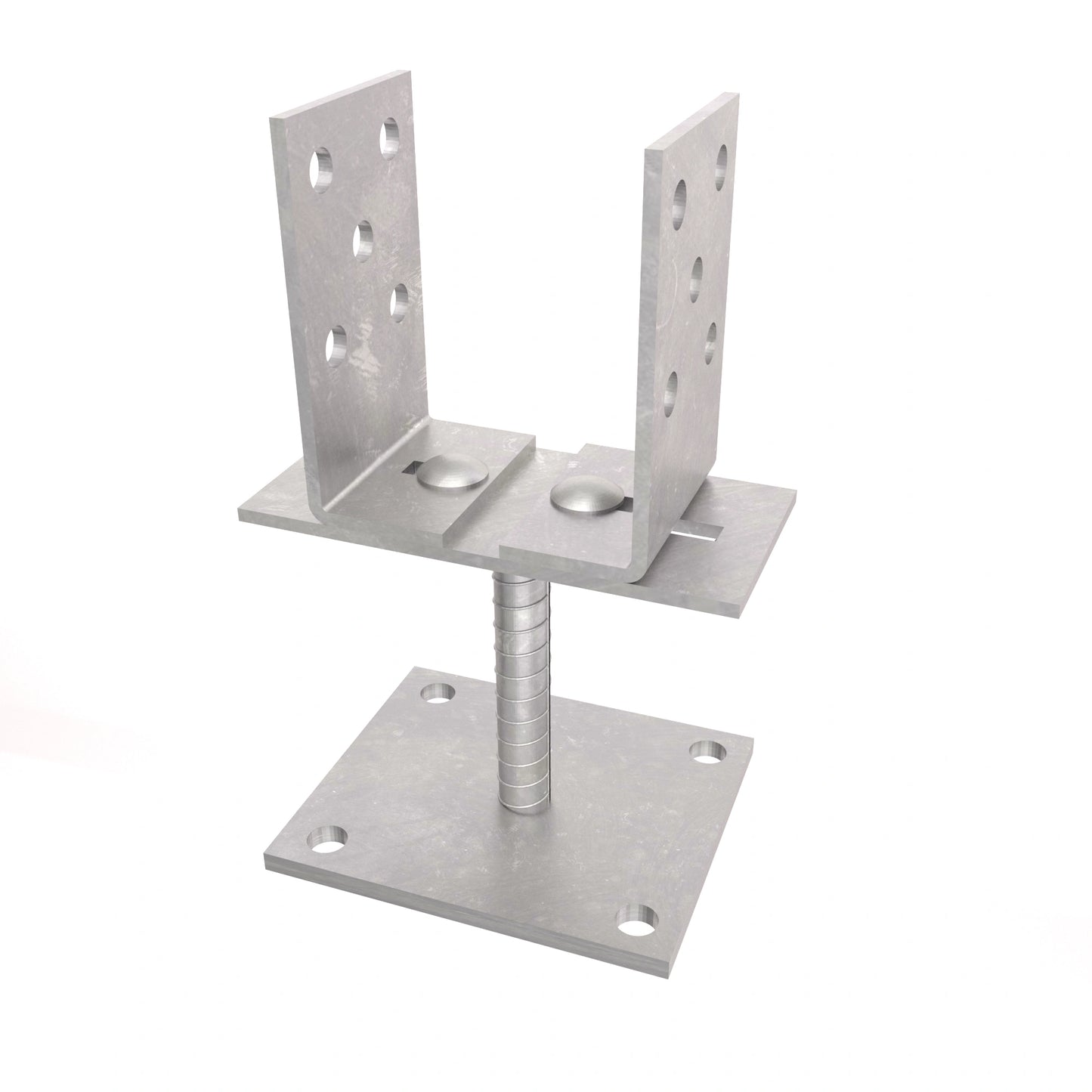 Pied De Poteau En U Réglable Avec Plaque 100x100mm Zinc Électroplaqué