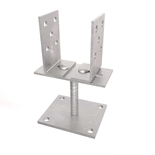 Pied De Poteau En U Réglable Avec Plaque 100x100mm Zinc Électroplaqué