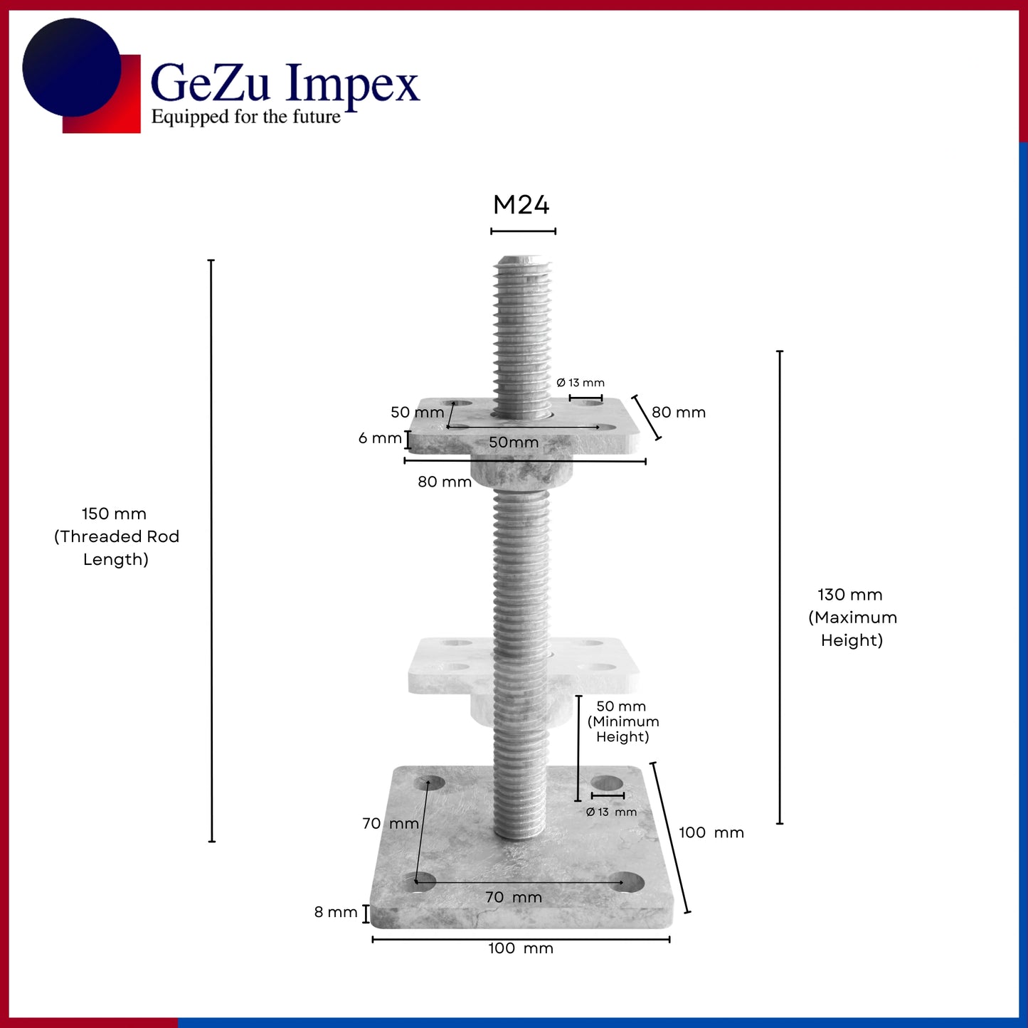 M24,Height upto 150 mm, 80 x 80 mm / Zinc Flake