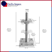 M20, Height upto 200 mm, 70 x 70 mm / Zinc Flake
