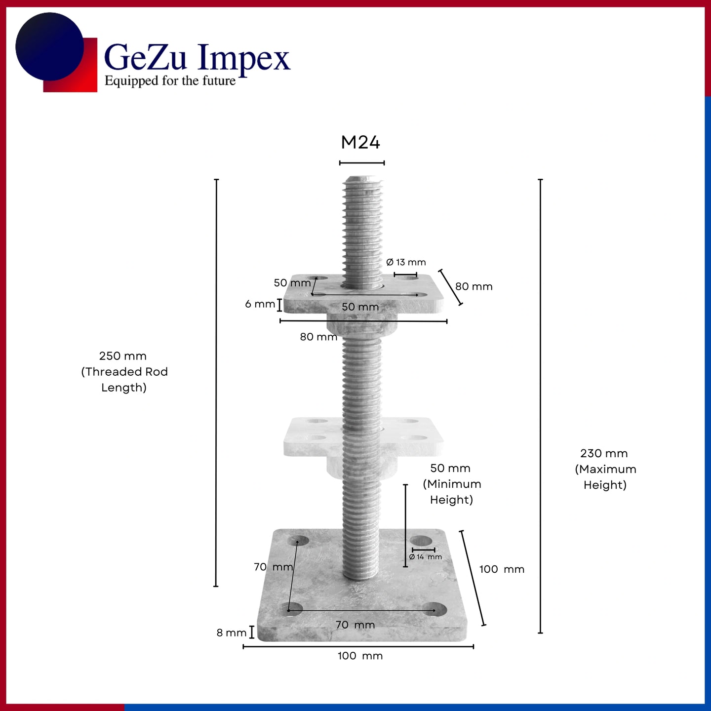 M24, Height upto 250 mm, 80 x 80 mm / Zinc Flake