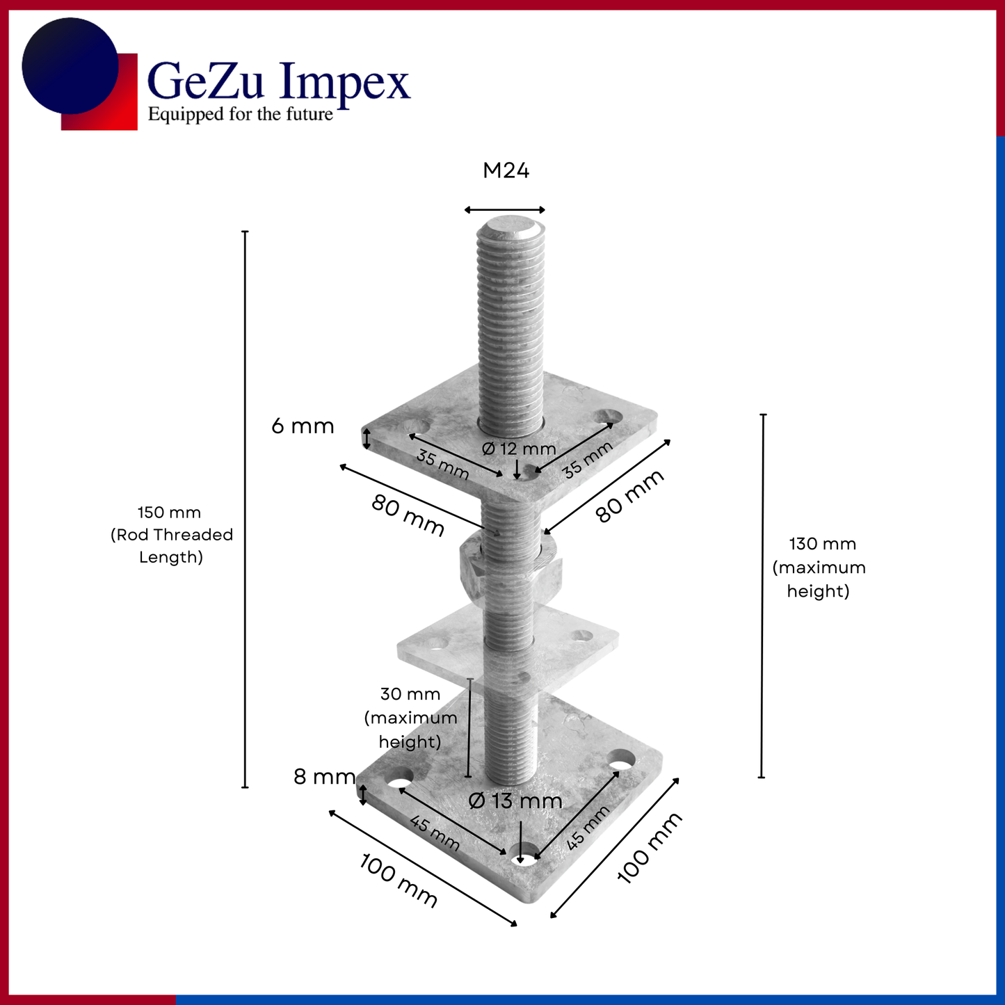 M24,Height upto 150 mm / Zinc Flake