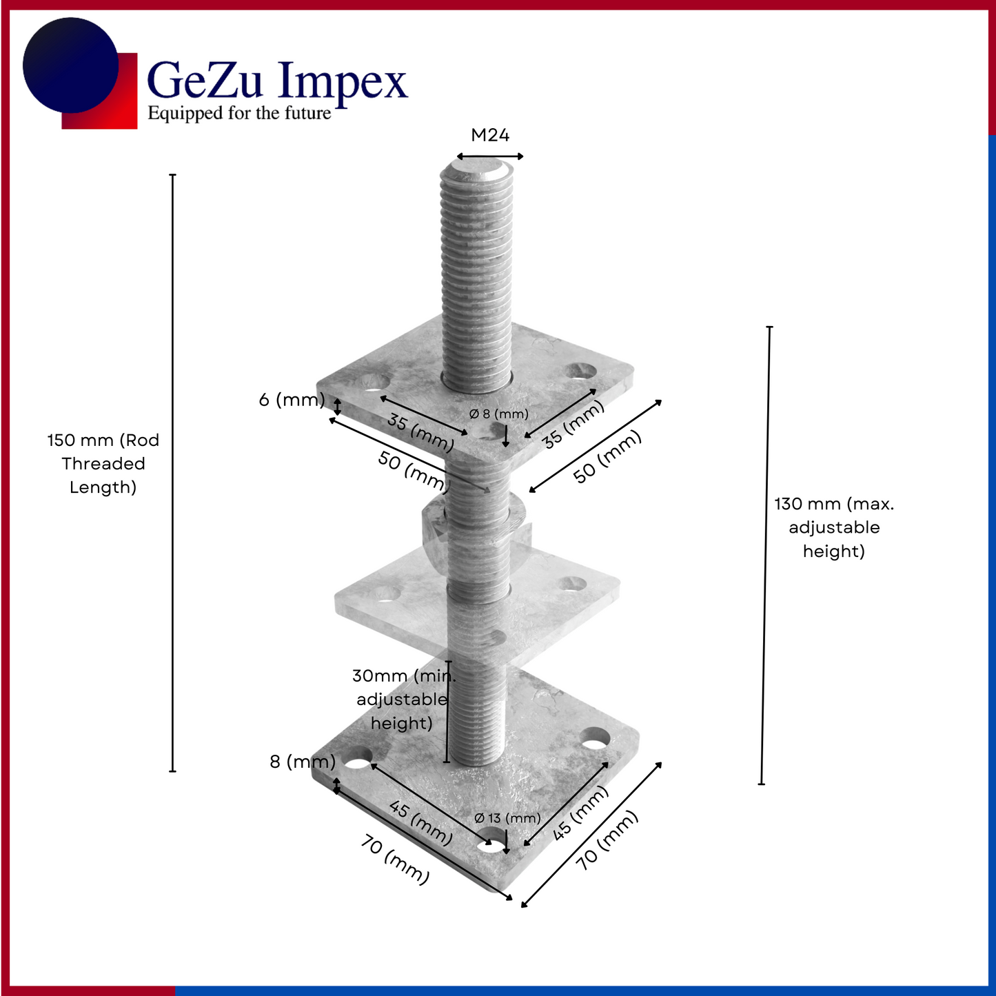 M24,Height upto 150 mm / Zinc Flake
