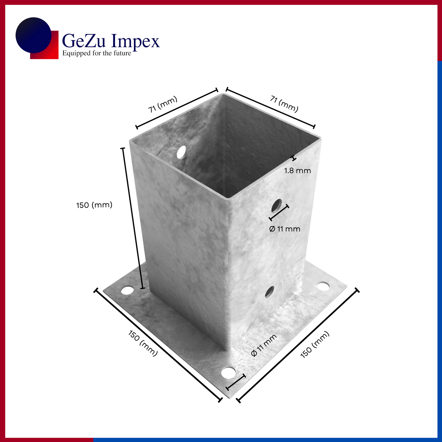 71 x 150 mm / Stainless steel